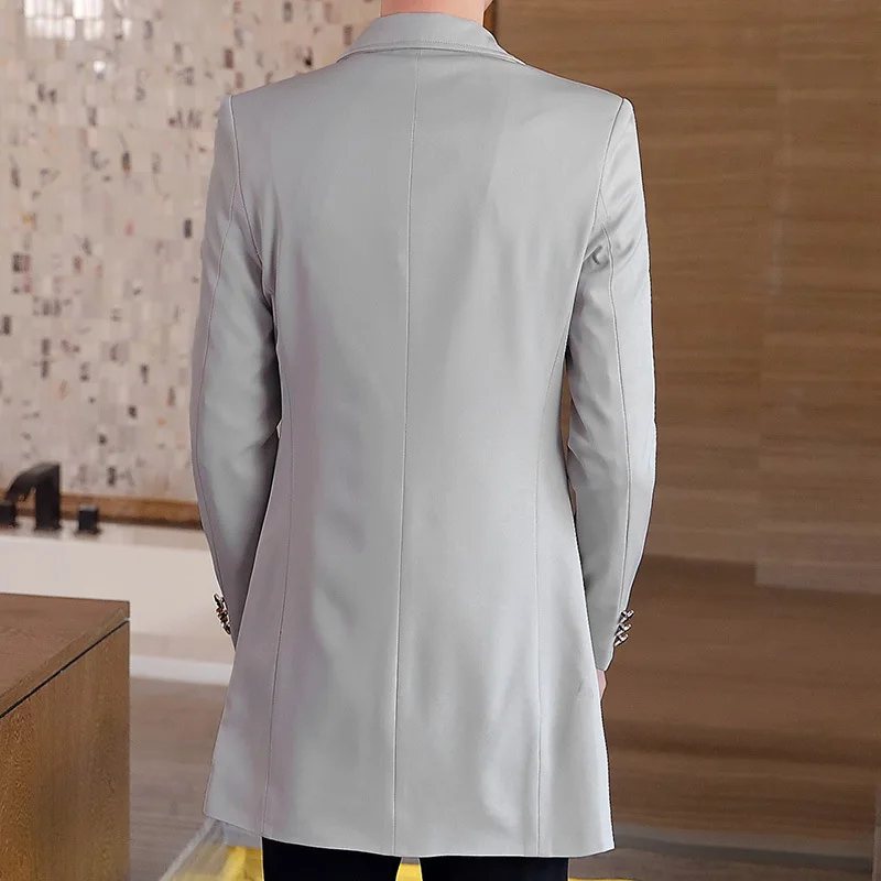 New Men's Business Casual Fashion Urban Korean Trend Slim Solid Color Small Suit Jacket Spring blazers long dress coat 6