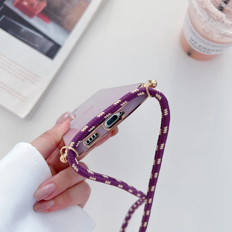 Elegant Love Heart Crossbody Lanyard Strap Plating Case Cover