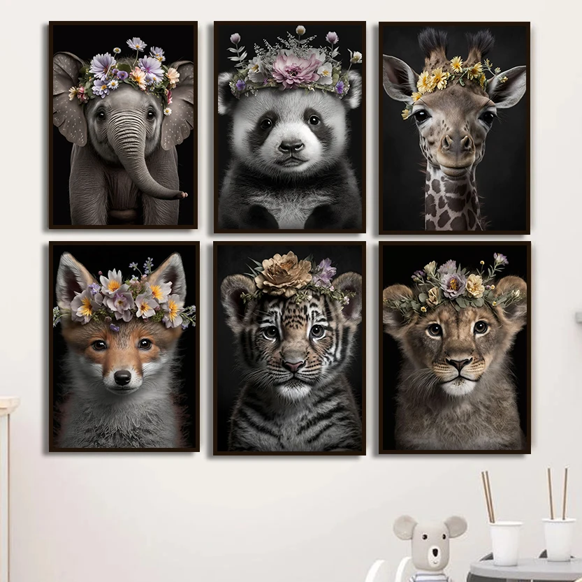 

Baby Koala Tiger Lion Wolf Panda Fox Elephant Nursery Art Canvas Painting Animals Poster Prints Wall Pictures Kids Room Decor