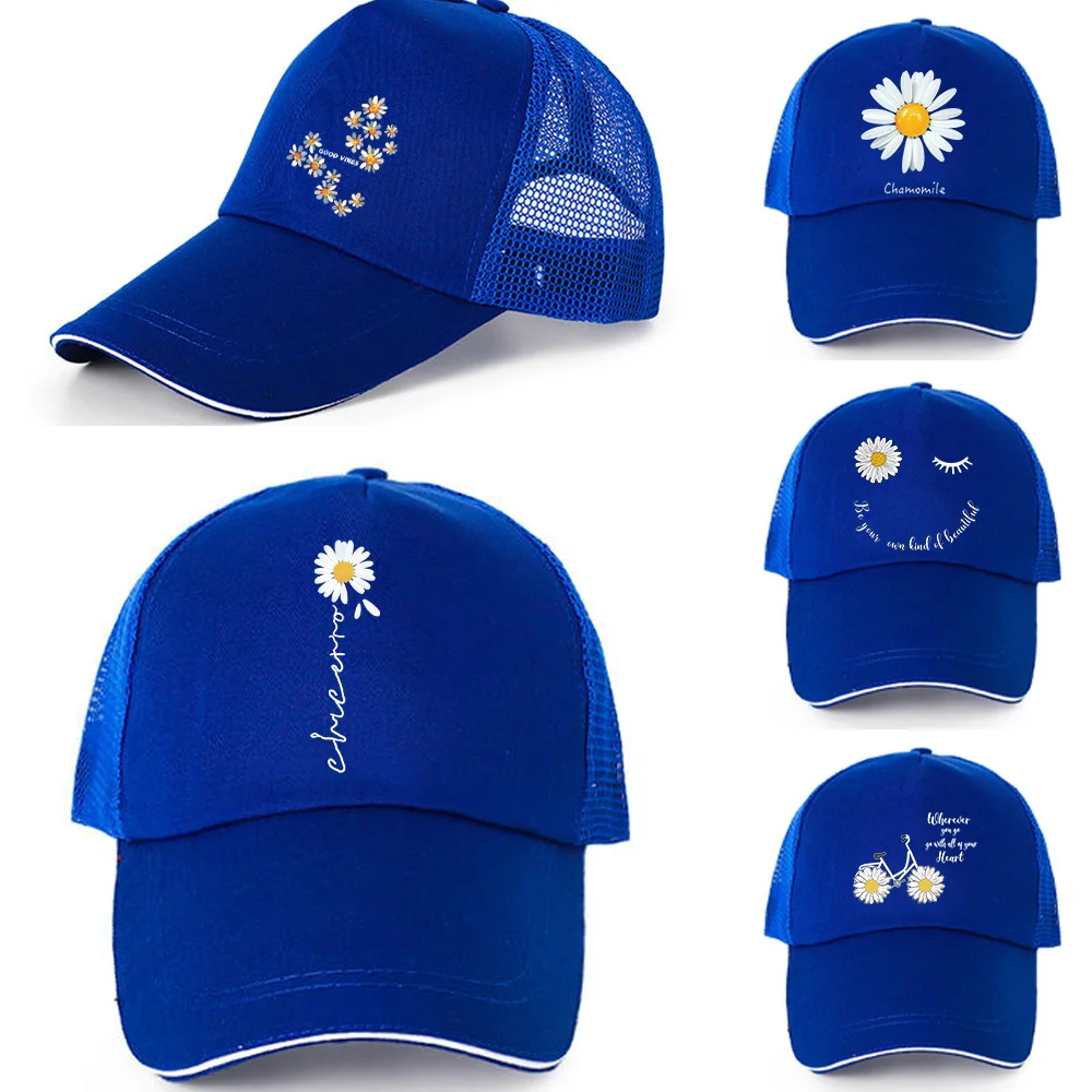 

Fashion Daisy Pattern Baseball Caps Men Women Quick Dry Snapback Hats Summer Hip Hop Breathable Mesh Sun Hats Unisex Cap
