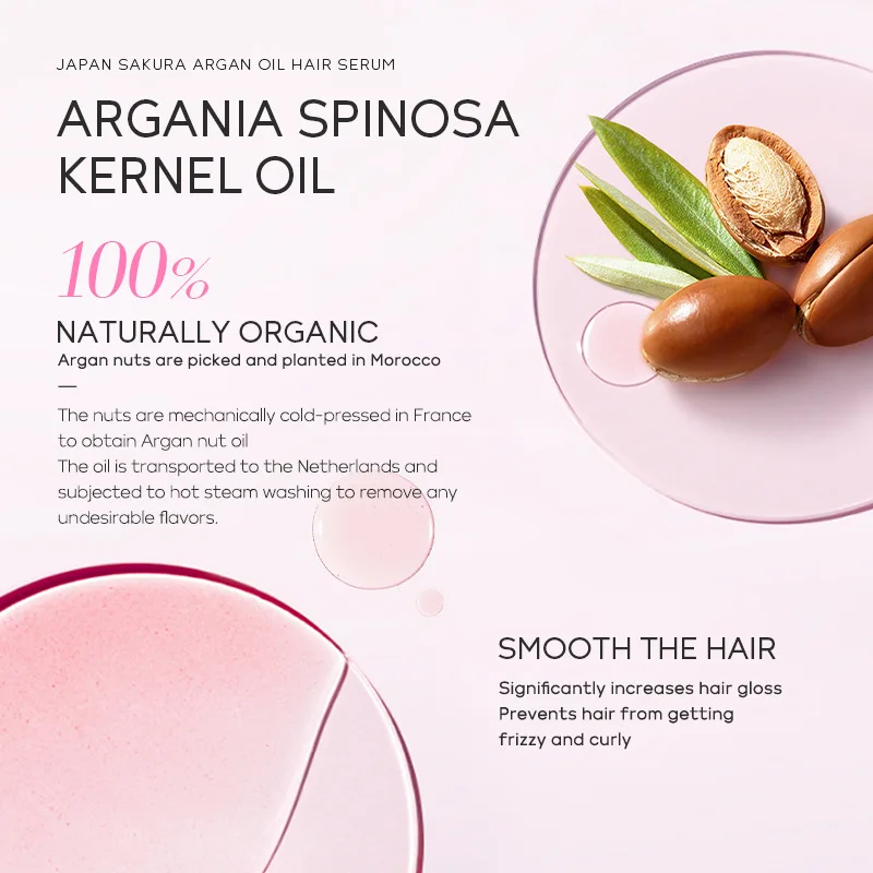 Pure Sakura Hair Essential Oil Argan Essence Moisturizer Nourish Scalp Dry Hair Care Products 60ml Hair oil Hair essence oil