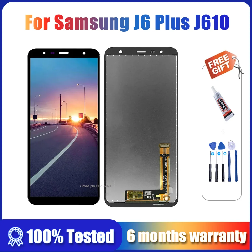Amoled для Samsung Galaxy J6 + 2018 J610 SM-J610F J610FN, ЖК-дисплей, сенсорный экран в сборе для Samsung J6 plus, ЖК-экран протестирован
