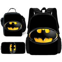 Child School Superhero Batmans Backpack with Lunch Bags ,Pencil Bags ,School Bags for Boys Girls Best Gift