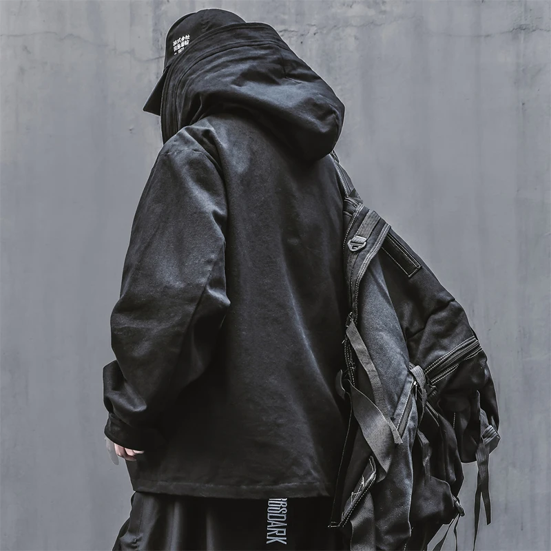 Spring trend functional wind high collar coat loose hooded work jacket Men's clothes Harajuku Hiphop Safari Style outer garment 4