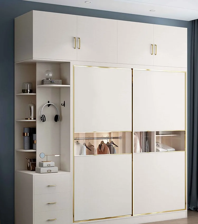 

Wardrobe household bedroom sliding door light luxury door Nordic integrated storage sliding door multilayer board wardrobe
