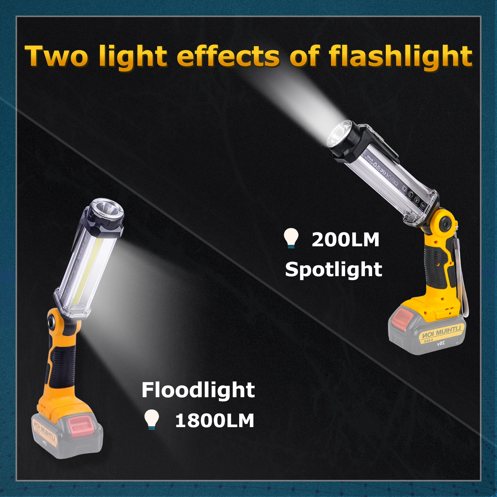LED Work Light 2000LM Cordless for Dewalt 20V Battery Outdoor Flashlight Portable Camping Lantern