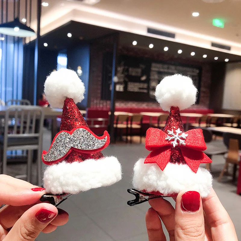 Hair Clips Hair Accessories Christmas Hair Clip Children's Deer Red Bow Hairpin New Year Hair Clip Christmas Hat Accessory Gift Photo Props
