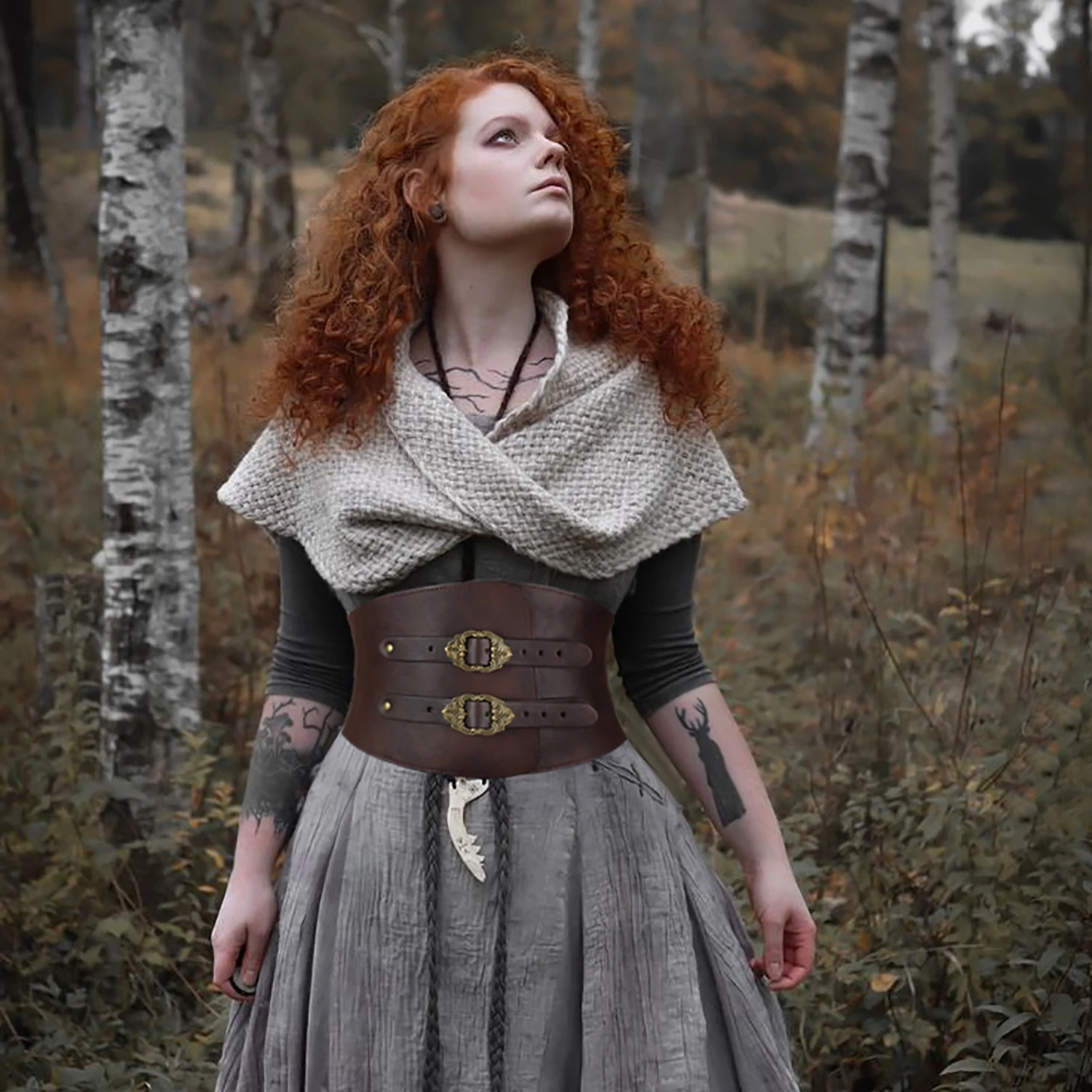 Leather Belt Women's Viking Embossed Waist Armor Faux Leather for LARP Costume