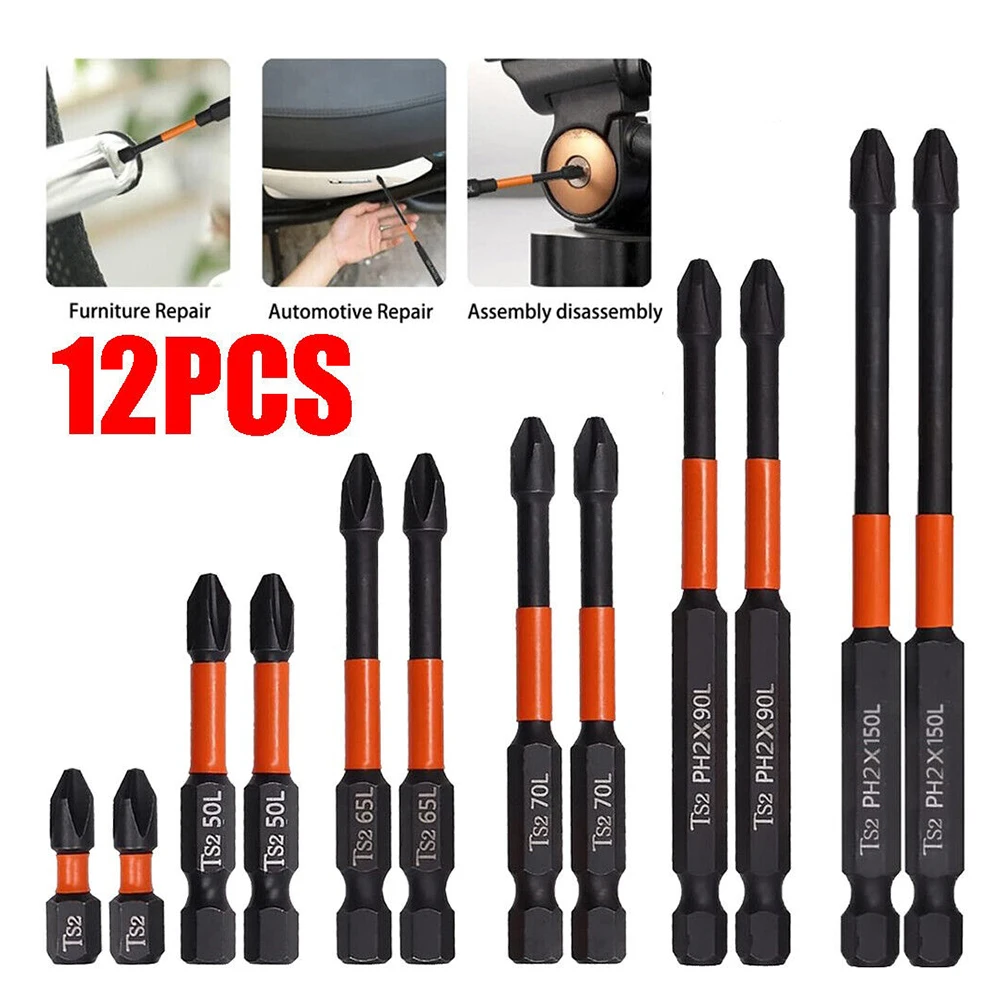 

12pcs PH2 Impact Screwdrivers Bit Set Magnetic Batch Head Cross High Hardness Hand Drill Bit Electric Screwdriver 25-150mm