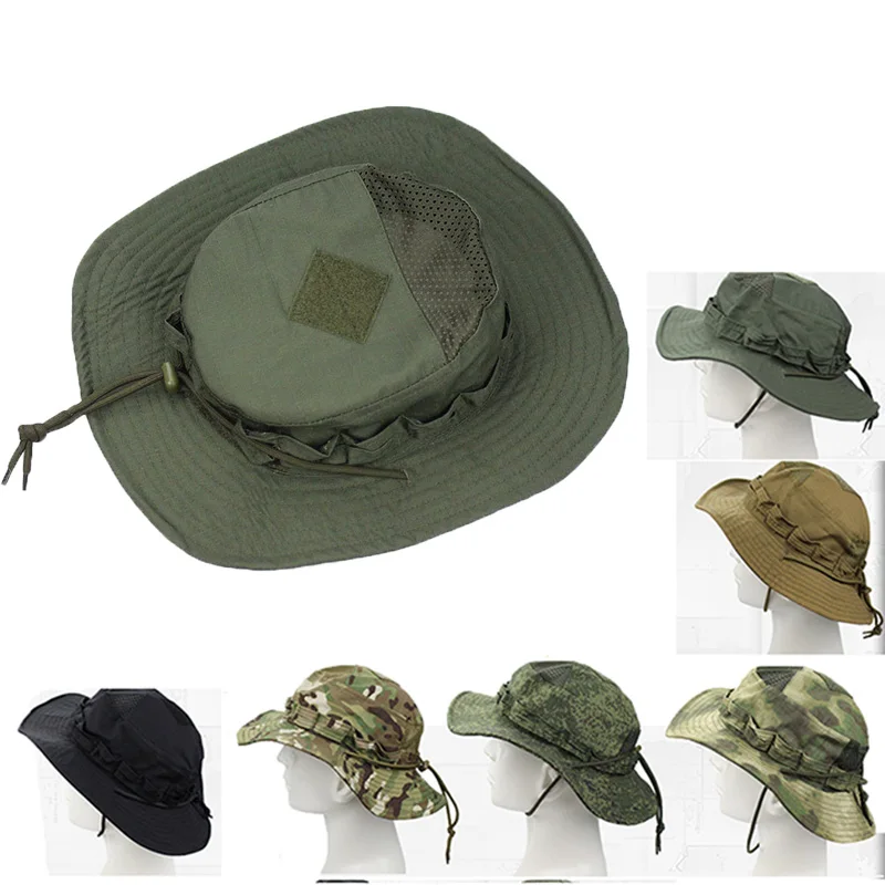 

Summer Solid Bucket Hat for Mens Camouflage Boonie Hats Fisherman with Wide Brim Sun Fishing Bucket Hat Breathable Mesh Sun Cap
