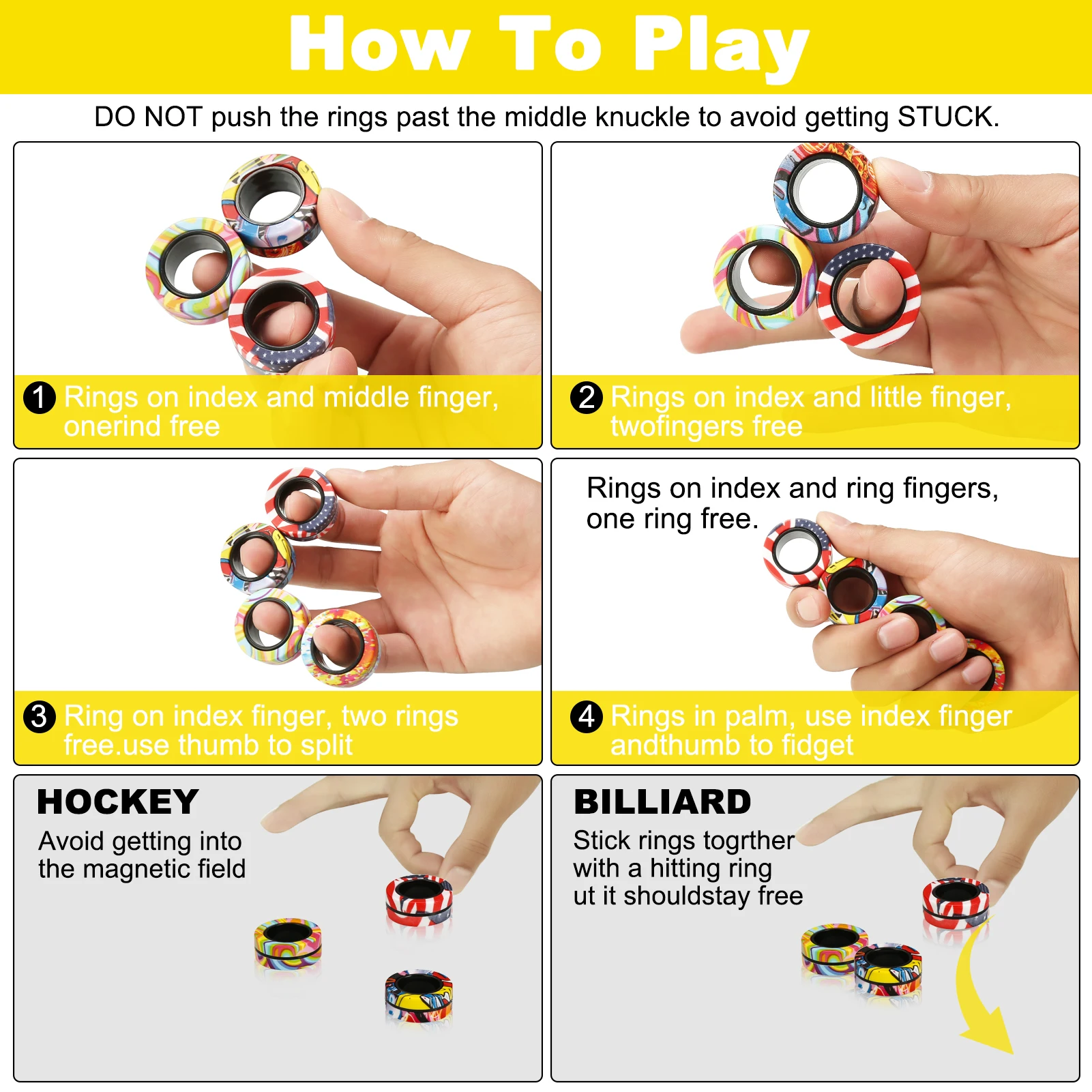 3Pcs Fidget Spinner Magnetic Ring Set Camo Fingers Magnet ADHD Stress Relief Magical Toys for Kids Adult Anxiety Gift Random 4