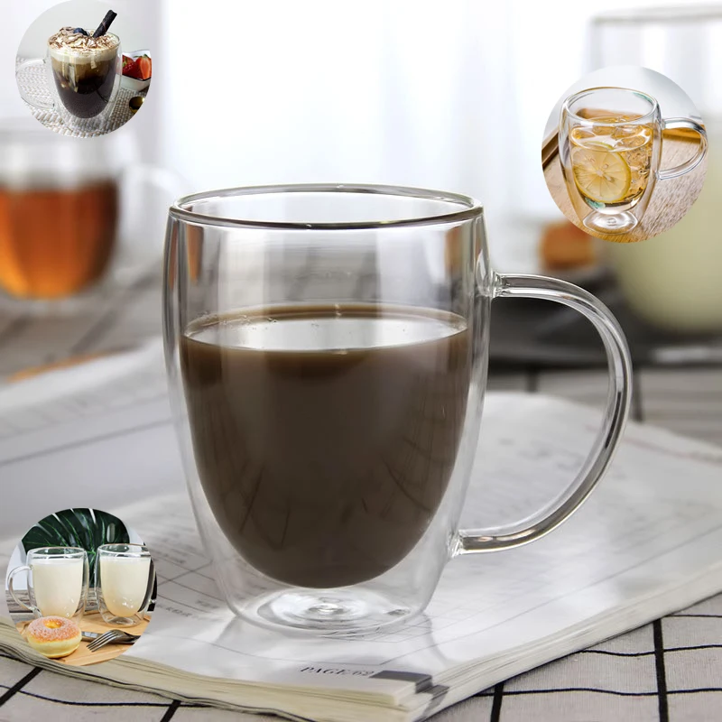 1/2pcs Double Wall Lnsulated Glass Coffee Mugs With Handle Clear Espresso  Cups Home Mug For Milk Latte Cappuccino Tea Water - Glass - AliExpress