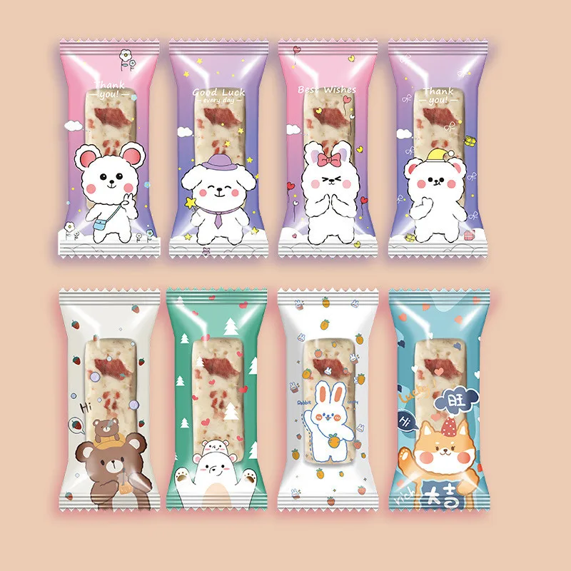 100Pcs Cute Cartoon Animal Plastic Biscuit Cookie Nougat Candy Food Machine Sealed Party Gift Packaging Bags