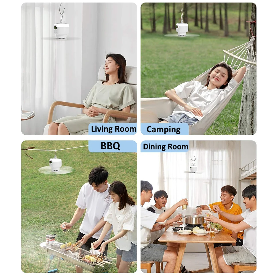 Portable Camping Tent Ceiling Canopy 8000mah Rechargeable Wireless Fan Air Circulators With Remote Control Light_voghion.com