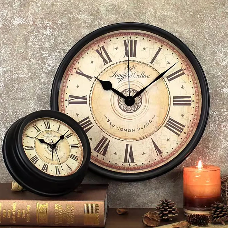 

Round Vintage Wall Clock Electronic Black Garden Office Wall Clock Nordic Quartz Decoracion Salon Casa Home Decorating Items