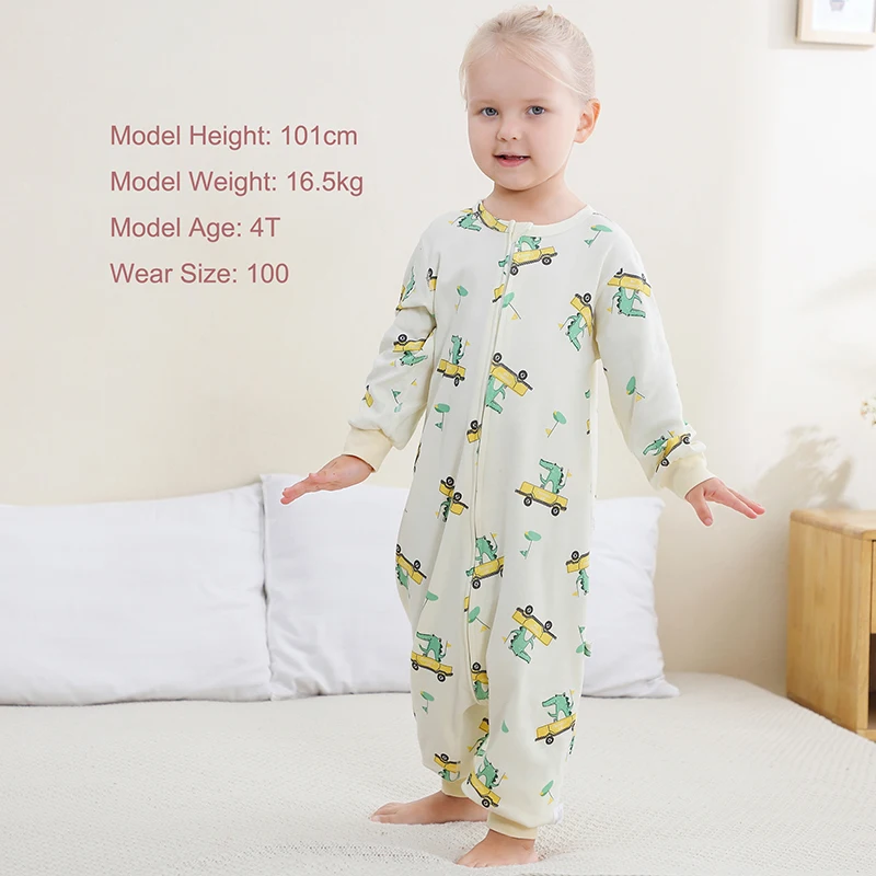 MICHLEY Spring Cotton Sleeping Bag Baby Kids Jumpsuit Sleepsack Pajamas Long Sleeve Sleepwear For Girls Boys Children 6M-6T 4
