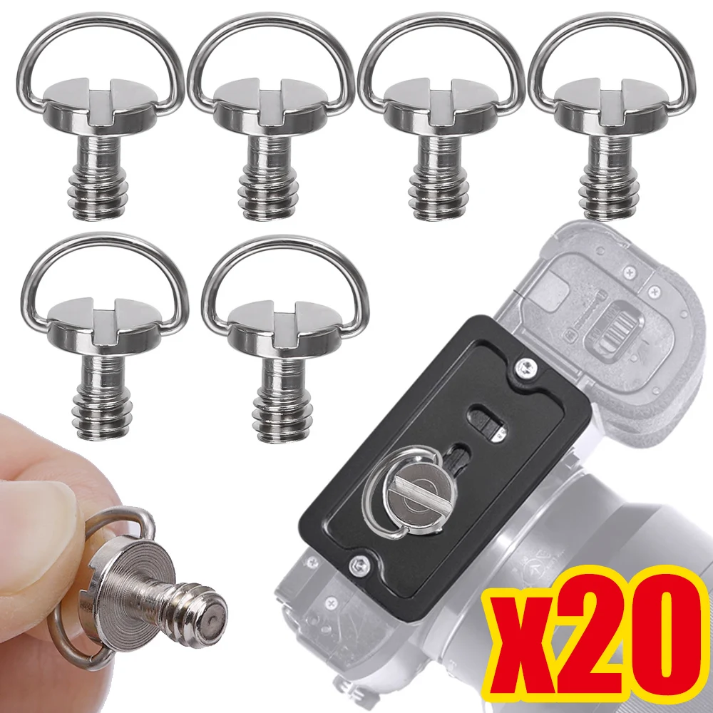 20/1Pcs 1/4 D-Ring Stainless Steel Camera Fixing Screws for Camera Tripod D Shaft Quick Release Plate Mounting Screw 17mm Length