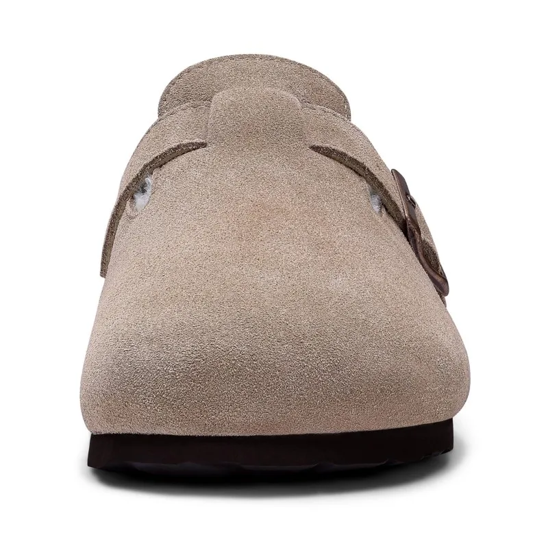 Bebealy Women's Fur Lined Clogs Fuzzy Cork Footbed Suede Mules Men Plush Slip On Potato Shoes Winter Warm Fluffy Clogs Slippers