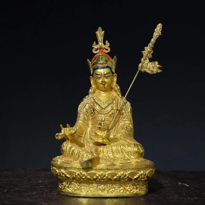 

6.3" Old Antique Tibet Tibetan Buddhism temple Bronze gilt Padmasambhava statue