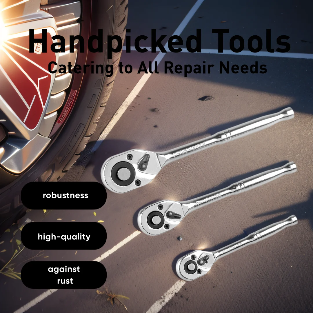 Ratchet Set 1/4" 3/8" 1/2" Drive Ratchet Socket Wrench Kit 24-Tooth Quick-Release Reversible, Cr-V Alloy Steel
