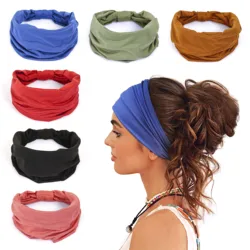 Wide Headbands for Women Non Slip Soft Elastic Hair Bands Yoga Gym Head Wraps , Knotted Cotton Cloth African Turbans Bandana