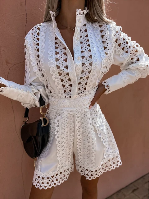 Elegant Overalls White Jumpsuit Women  White Lace Elegant Jumpsuit Romper  - Lace - Aliexpress