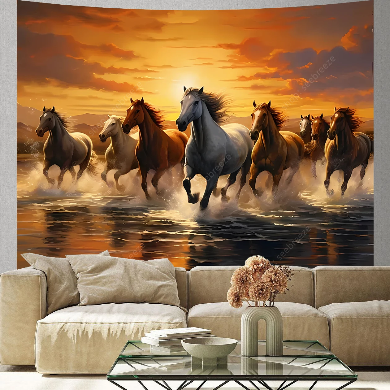 

Horses Tapestry Wall Hanging for Bedroom Aesthetics Living Room Dormitory Decor Outdoor Garden Decor Sofa Mat Curtain Blanket