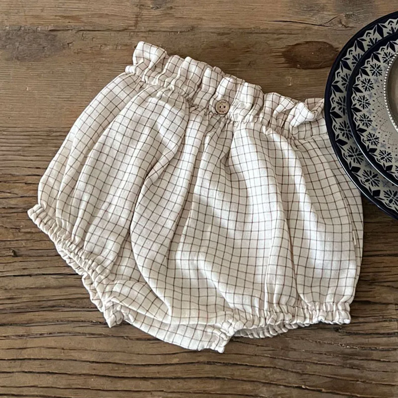 Newborn Baby Girl Retro Floral Shorts Kid Summer Fashion Plaid Mosquito Shorts Toddler Boy Comfortable Cotton Loose PP