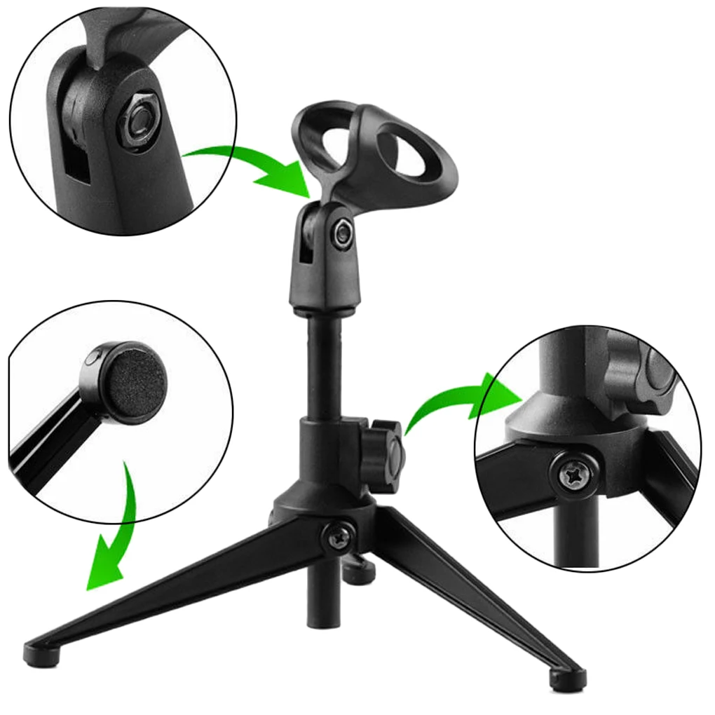 

Tabletop Microphone Tripod Plastic Mic Holder Stand with Clamp 18-24cm Height Adjustable Microphone Holding Rack
