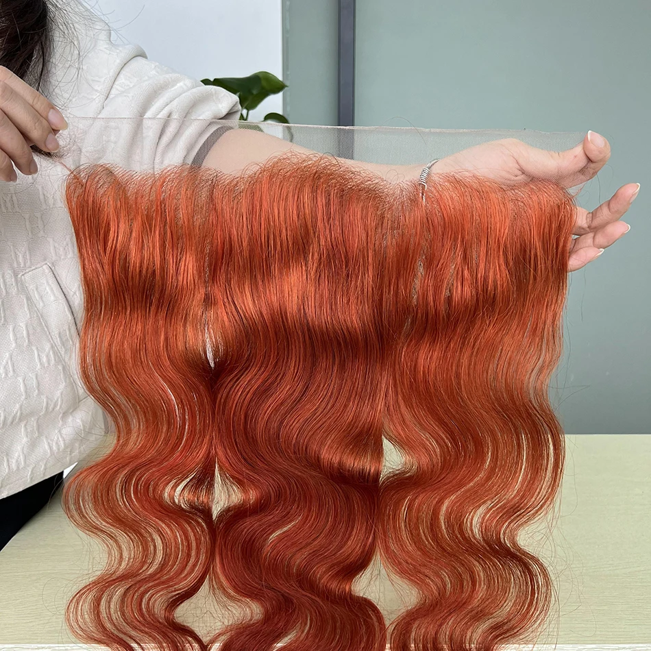 Body Wave #350 Colored 13x4 Transparent Lace Frontal Human Hair Orange Ginger Melt Skin Invisible Pre-Plucked Lace For Women