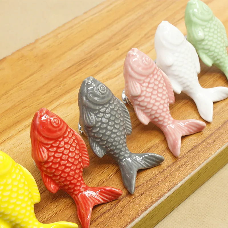 Children Drawer Knobs Fish Shape Ceramic Handles for Kids Room Kitchen Cabinet Handles Cupboard Knobs Furniture Hardware