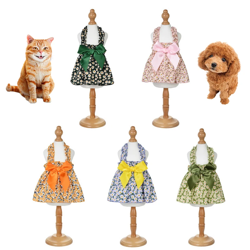 

Dog Dress Summer Dress Thin Pet Small Dog Teddy Cat Sling Princess Skirt Pet Clothes Cat Dress Floral Thin Bow Tie Summer