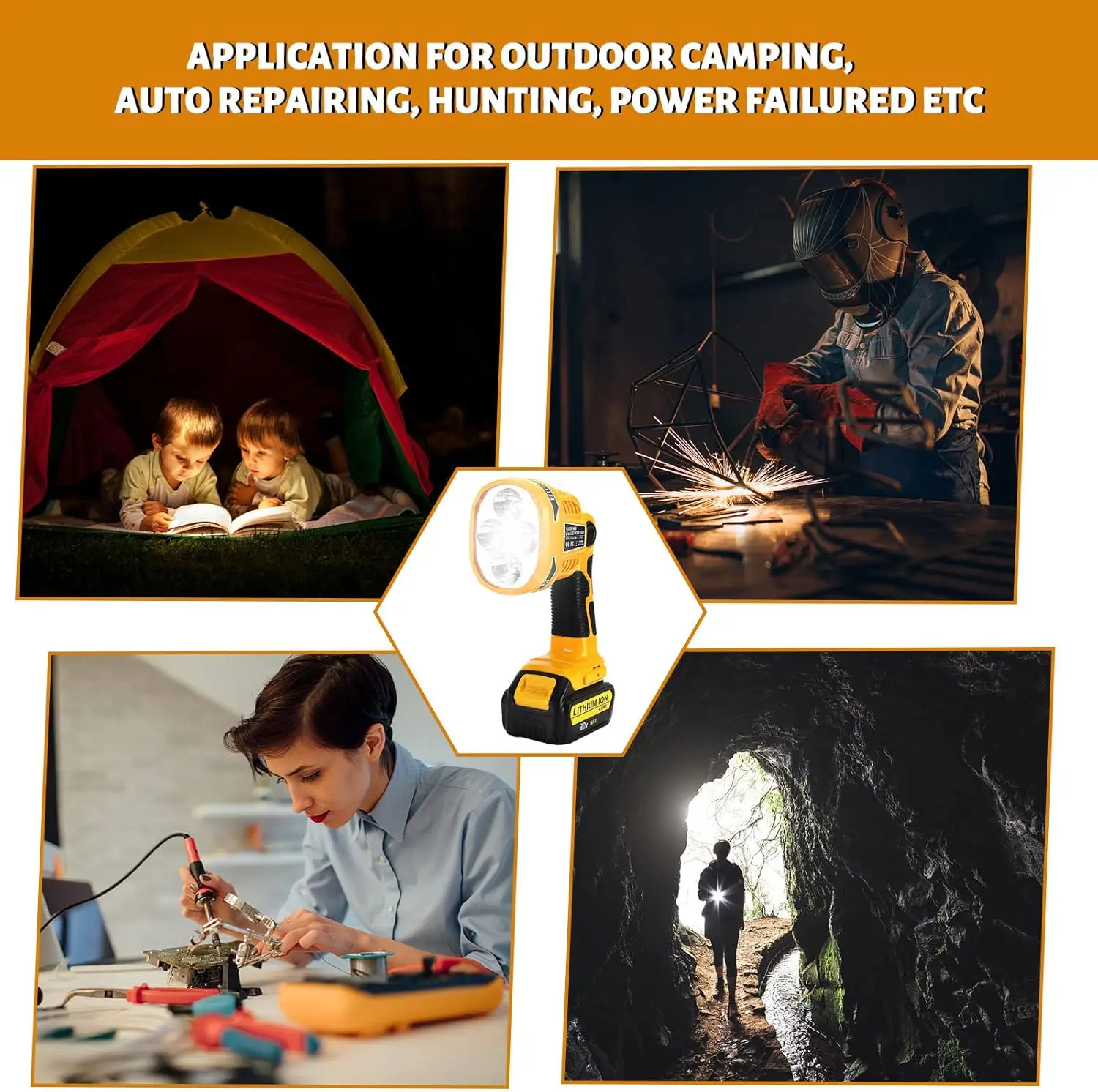 Flashlight for Dewalt 20v Battery 12W 1120LM LED Work Light Portable Spotlight w