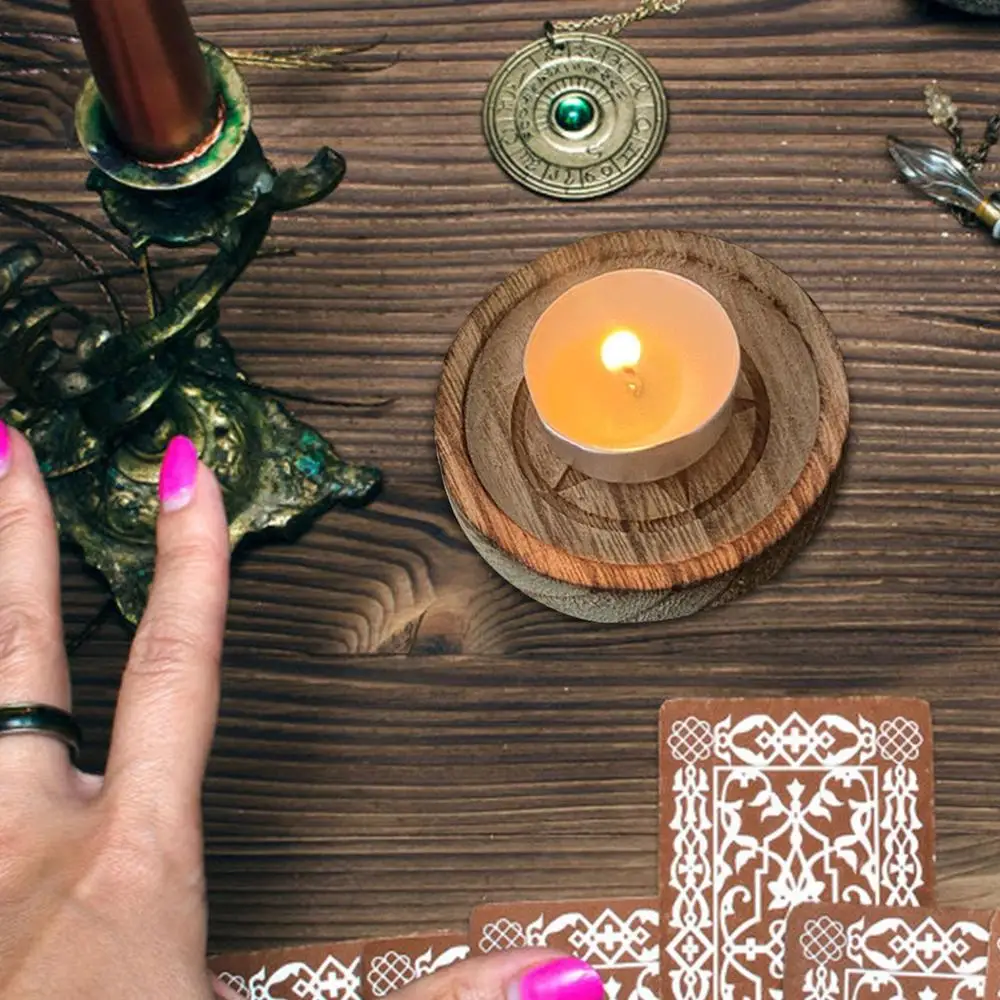 Description Picture 2 of item2 In 1 Pentagram Witches Wooden Candle Holder Altar Astrology Massage Candle Stand Divination Meditation For Home Decor