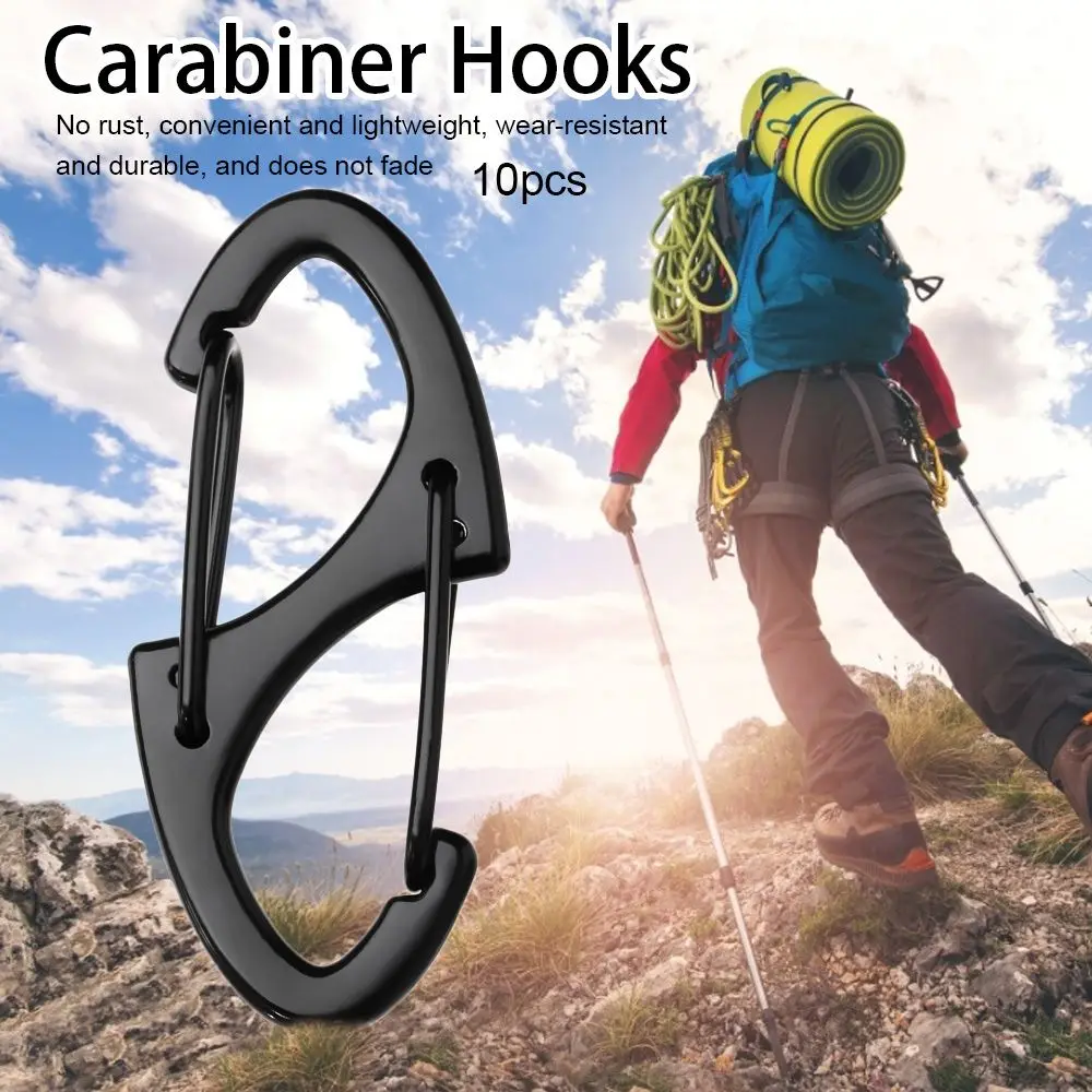 

10pcs Black Silver S Type Outdoor Camping Backpack Buckle Keychain Hook Zinc Alloy Carabiner Key-Lock Tool