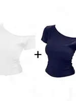 Slim Fit American Sle ort Sve T-irt oulder Baring Summer New Arrival Versatile ort Length Pure Color Women's Top