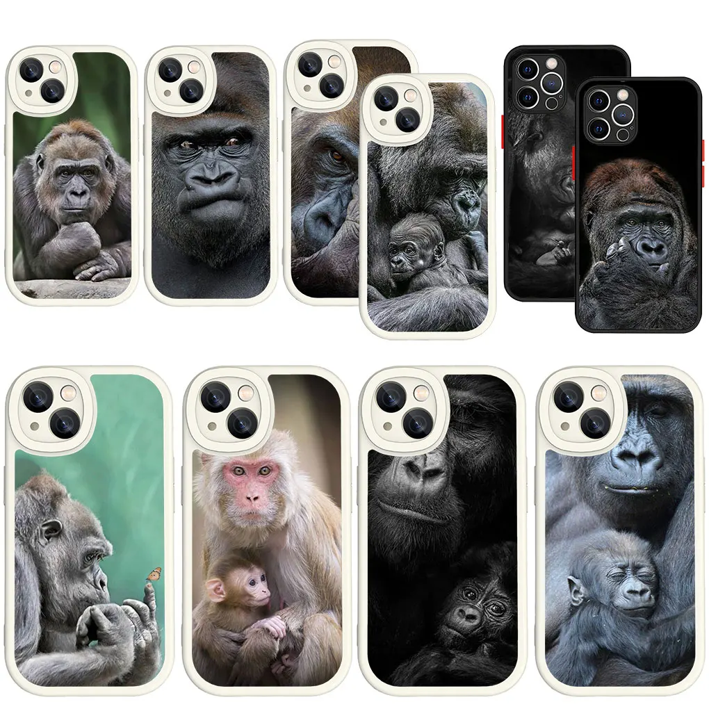 Monkey Cute Gorilla Ape Baby White Black Soft Phone Cover Per Apple Iphone 15 14 Plus 13 12 11 Pro Max + 14 + 15 + Silicone Casec