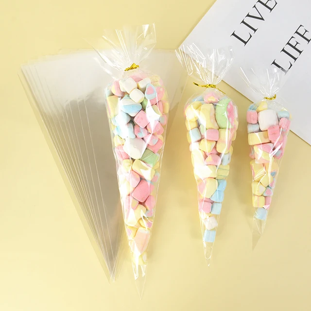 thumbnail: 100 Stks Kegelzakjes Met Lint - 16x30cm Plastic Zakjes Voor Snoep & Cadeaus