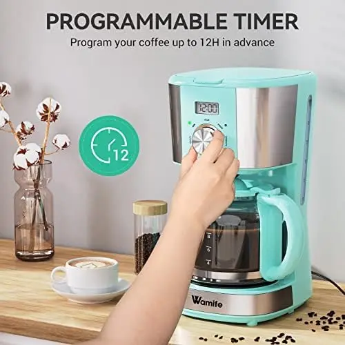 Coffee Maker - 12 Cup Programmable Drip Coffee Machine Coffee Brewer Timer  Machine with Thermal Carafe Retro Coffee Makers for H