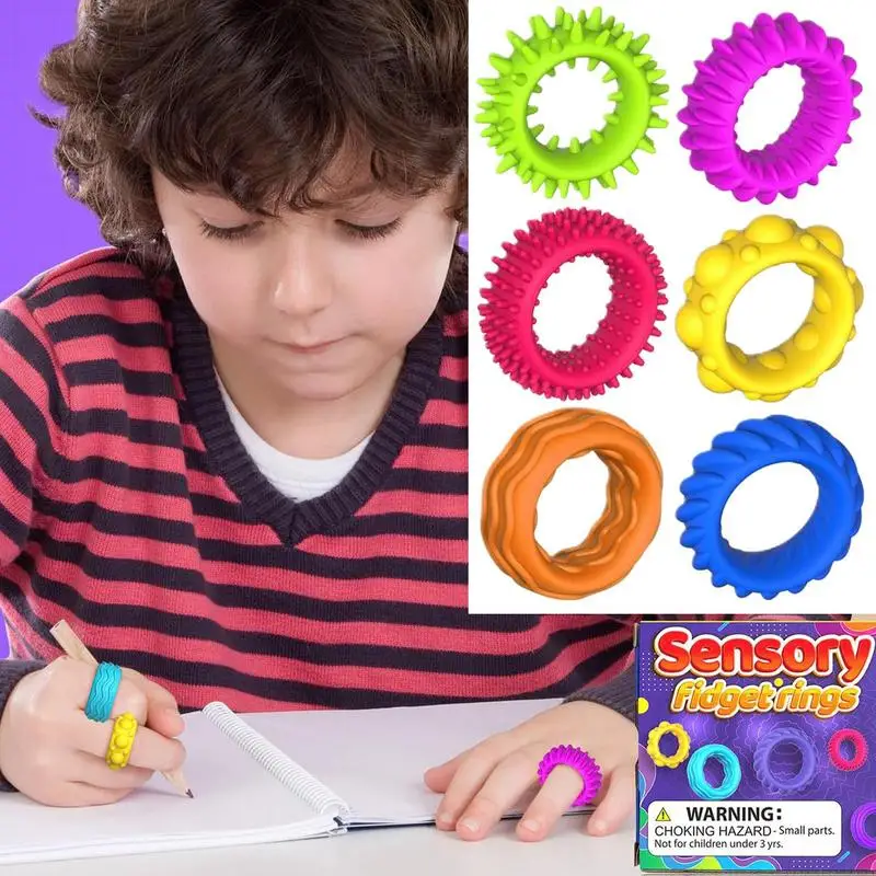 Spiky Sensory Rings Finger Massager Rings Toys Set Of 6 Spiky Sensory Finger Silent Stress Reducer Fidgets Ring Kids fidget toy sensory fidget toy anti stress toy finger sensory toy