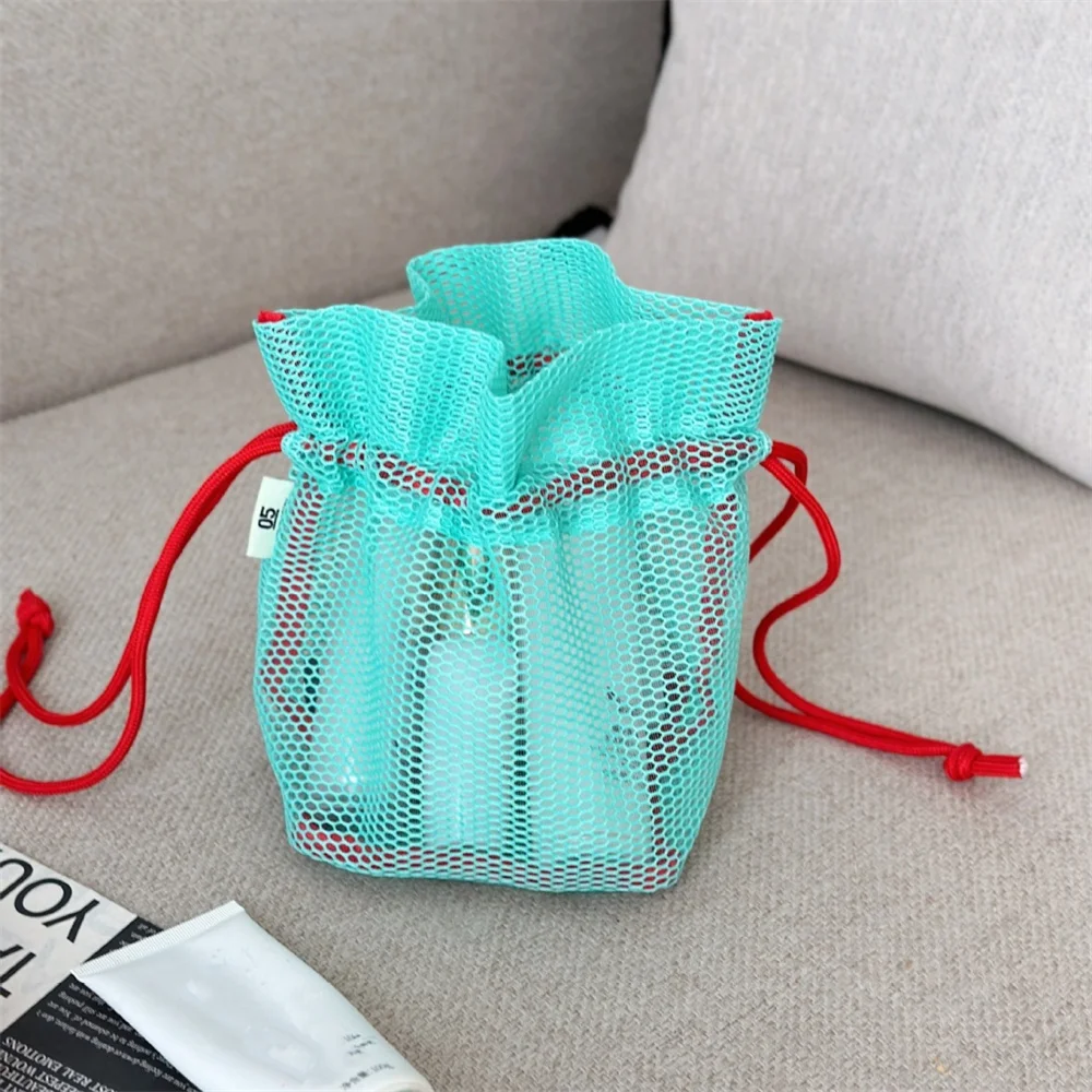 Portable Mesh Drawstring Storage Bag Hollow Large Capacity Makeup Storage Bag Women Men Multifunctional Travel Toiletry Pouch