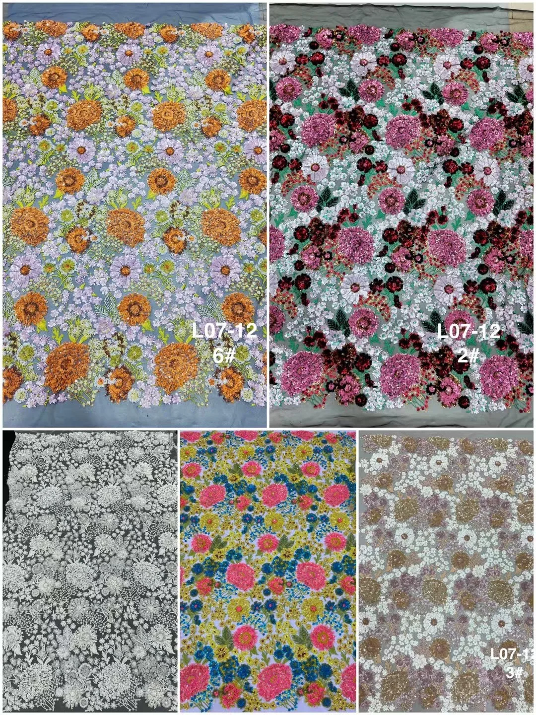 Description Picture 2 of itemAfrica Modern Embroidered Mesh Fabric new light luxury Senior Heavy industry embroidery Multi Colo Sequin Evening Dress Fabric