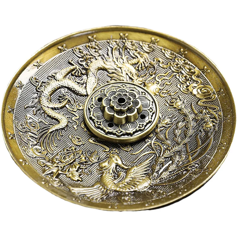 Retro Incense Holder Metal Dragon and Phoenix Lotus Incense Burners for Incense Sticks Cone Censer Plate Buddhism Home Decor