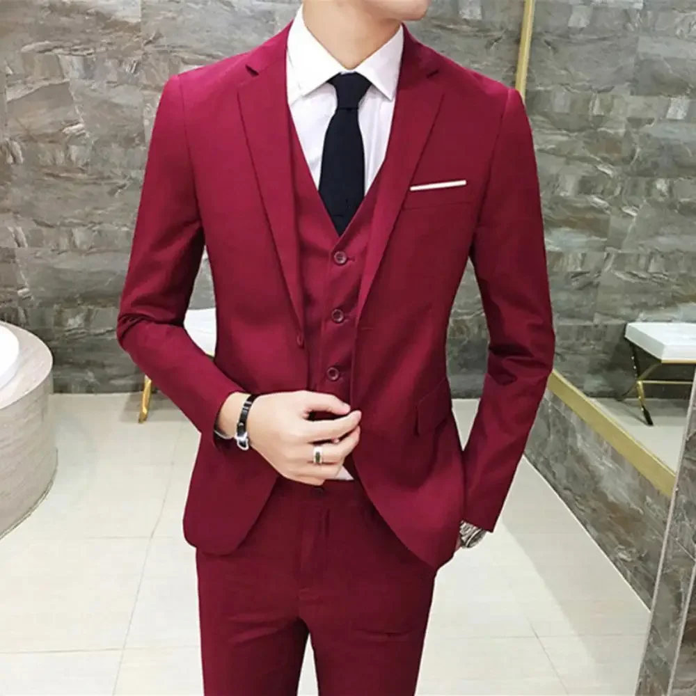 

2022 Men Suit 3 Piece Men Wedding Suit Slim Solid Color Business Office Formal Suit Vest Blazer Pants Set costume homme mariage