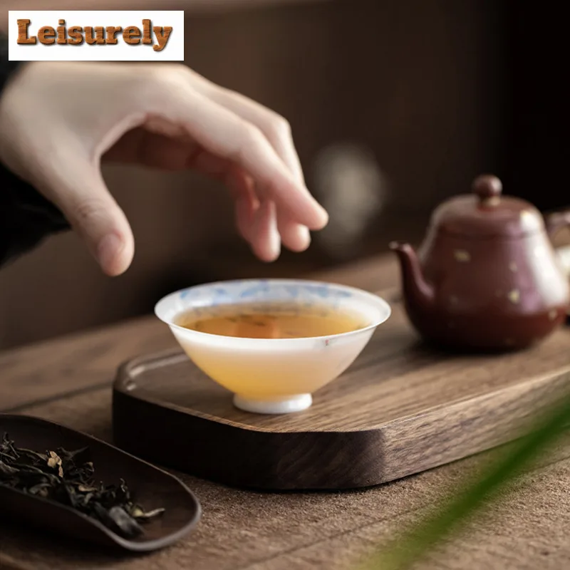 90ml Hand-painted Lotus Bamboo Hat Thin Tire Teacup Luxury Tea Bowl Mug Tea-tasting Meditation Cup Jianzhan Master Cups For Tea