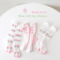 3 Pairs Summer Girls Socks Long Tube Socks Baby Soft Cotton Knee Socks Sweet Flower Pattern 2