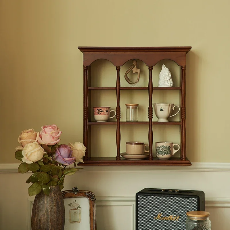 Vintage American Wooden Cup Holder Wall-Mounted Display Rack for Collectibles Solid Wood Cup Rack for Kitchen or Bar 2