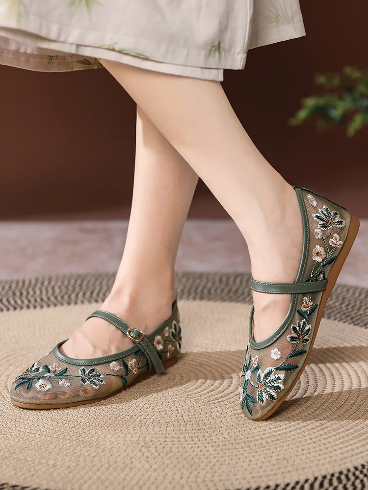 Floral Embroider Mesh Mary Janes Shoes Women Trasparent Elegant Flats Shoes Ladies Casual Summer Breathable Loafers Footwear 5