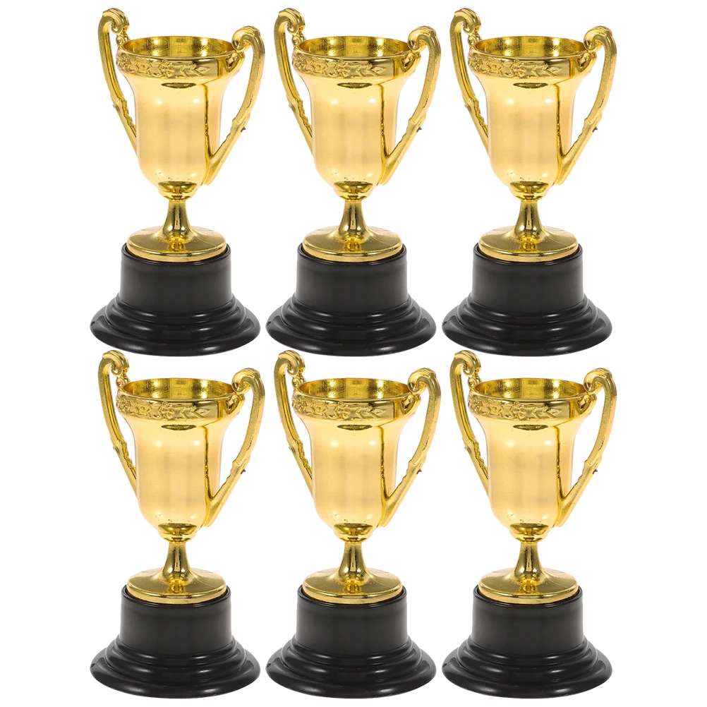 6PCS Gold Plastic Trophies Winner Trophies Kids Trophies Children Trophies Toy Soccer Baseball Carnival Prize Party Favors