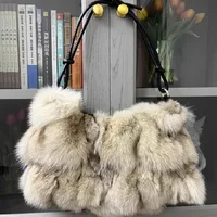 Winter Fox Fur Bag Women's  Bag Fashion  Handbag Ladies Bags Purses Women Shoulder Bag Real Silver Fox Fur Messenger Bags 1